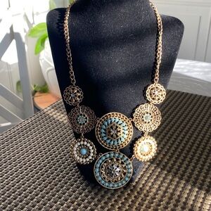 Gold-Tone Turquoise Floral Medallion Necklace
